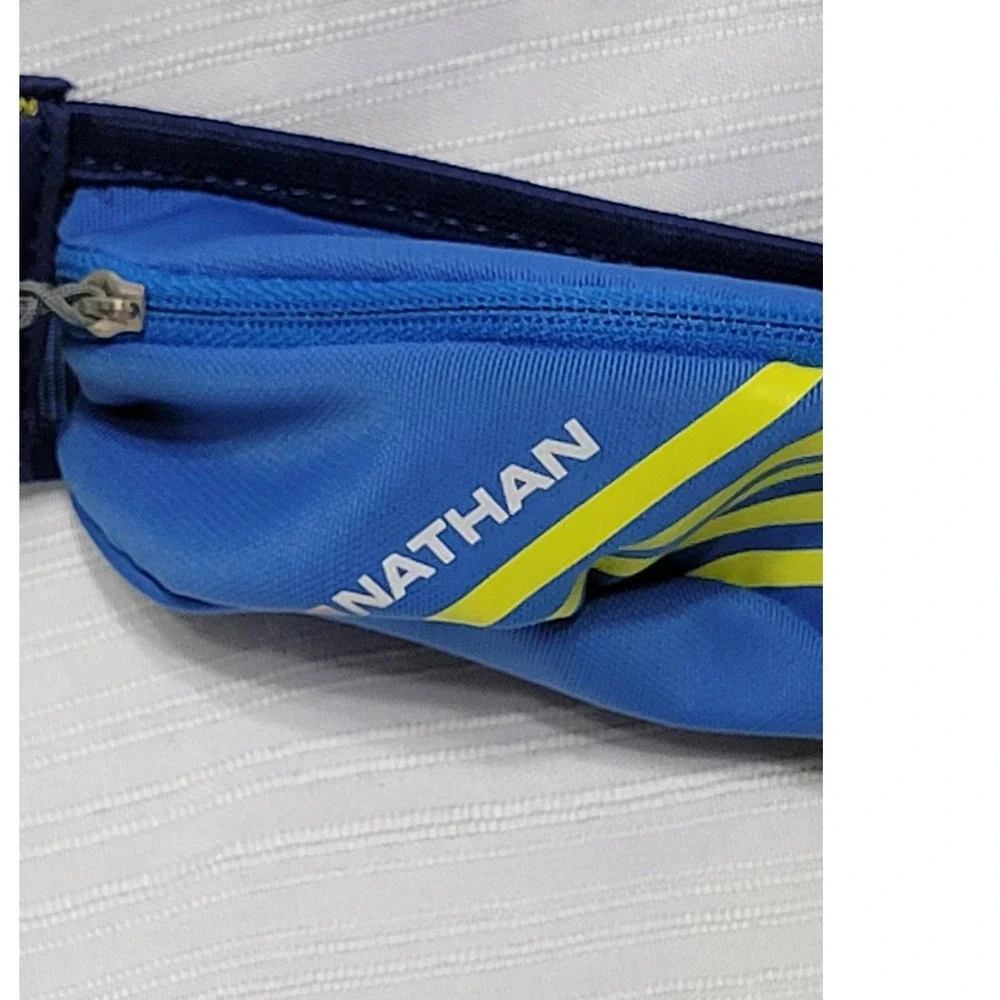 Running Hydration Belt Blue Yellow 2 10oz Bottles Adjustable Nathan TrailMix